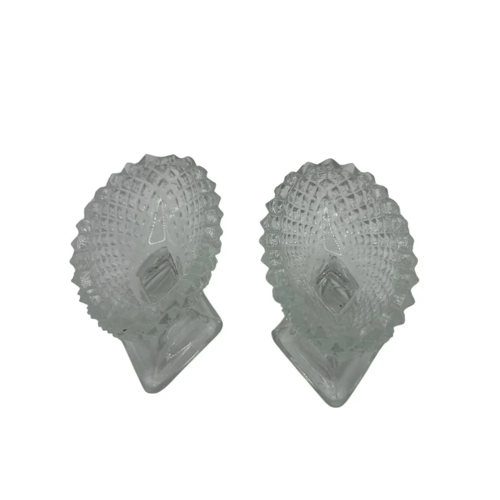 Vintage Clear Pressed Glass‎ Diamond Point Open Salt Cellars Pedestal Set of 2